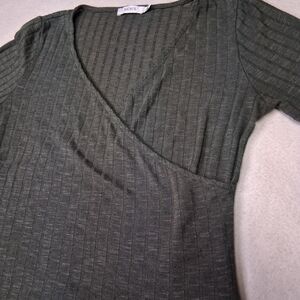 Ricki's Deep Green Ribbed V-Neck Top
